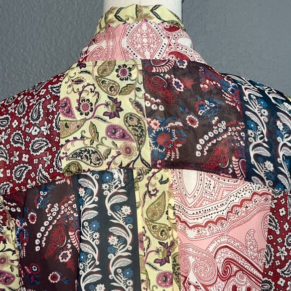 SOFT SURROUNDINGS LANGDON Paisley Patchwork Blouse Shirt Tie Front - NWT - PL - Picture 7 of 13